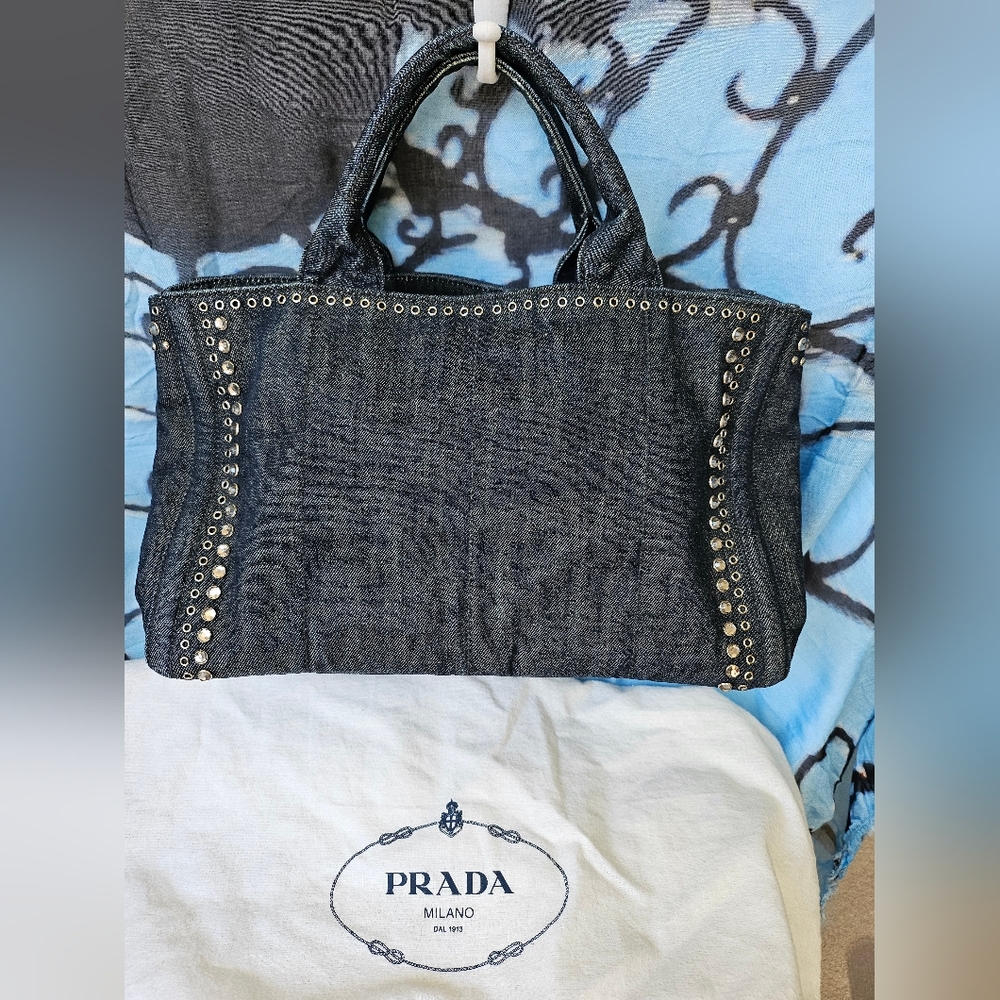 EUC Prada Canapa 2 way Studded Tote Bag - Picture 4 of 17